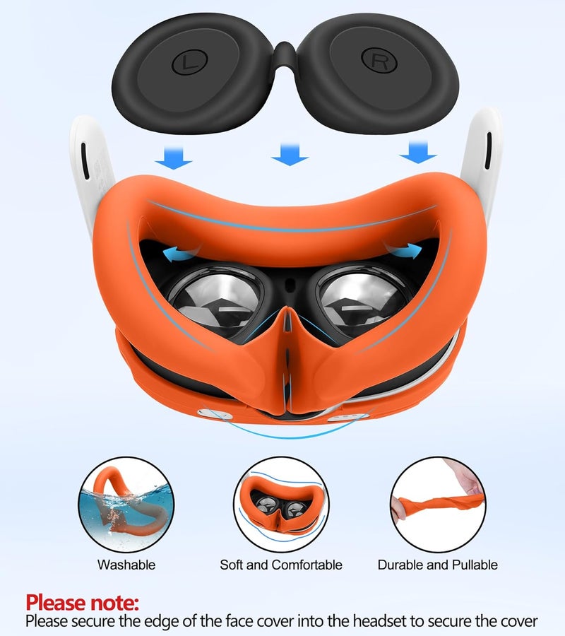 YRXVW مجموعة غطاء سيليكون متوافقة مع ميتا أوكولوس/كويست 3، ملحقات VR غطاء واقي تشمل مقابض التحكم، غطاء رأس أمامي وغطاء وجه، غير متوافق مع كويست 3S (برتقالي) - Image 5